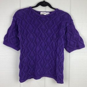 Vintage Suburbans Purple Patterned Knit Short Sleeve Pullover Sweater M
